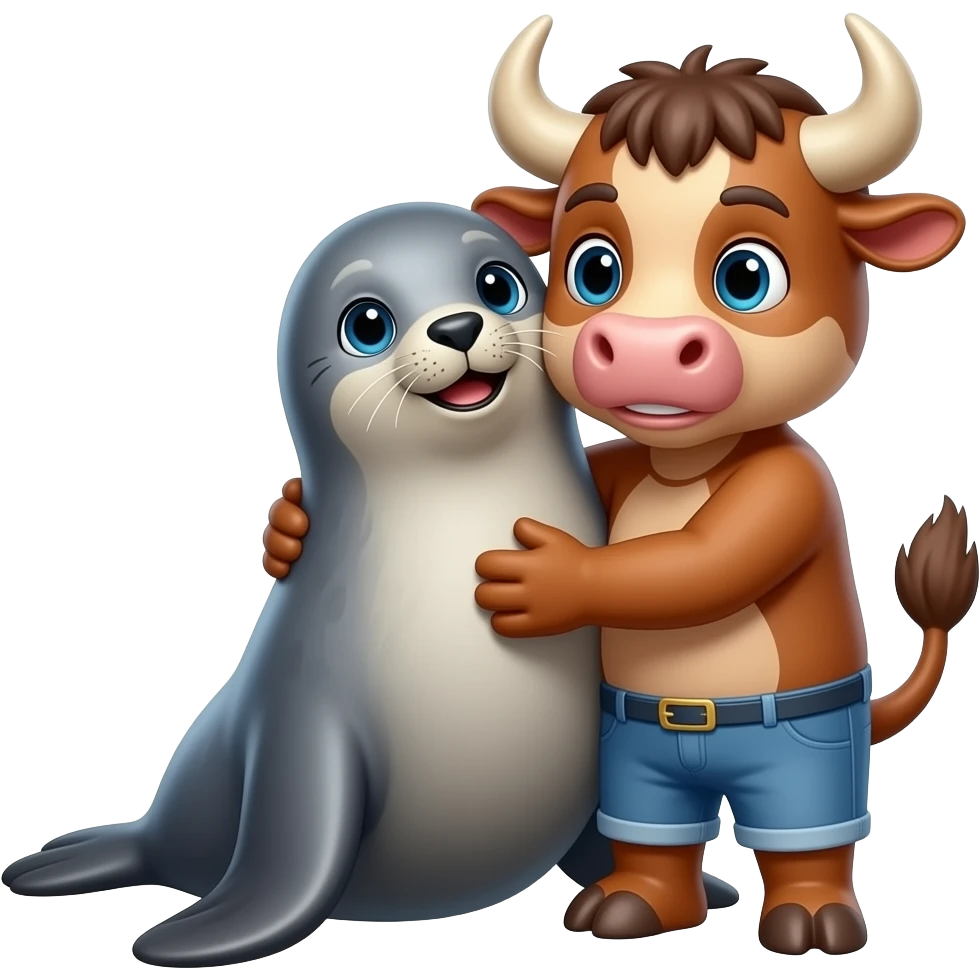 a girl seal and a boy bull hugging emoji