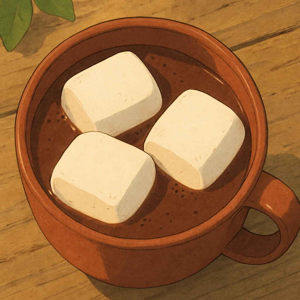 birds eye view of hot chocolate mug with three big marshmallows in it emoji