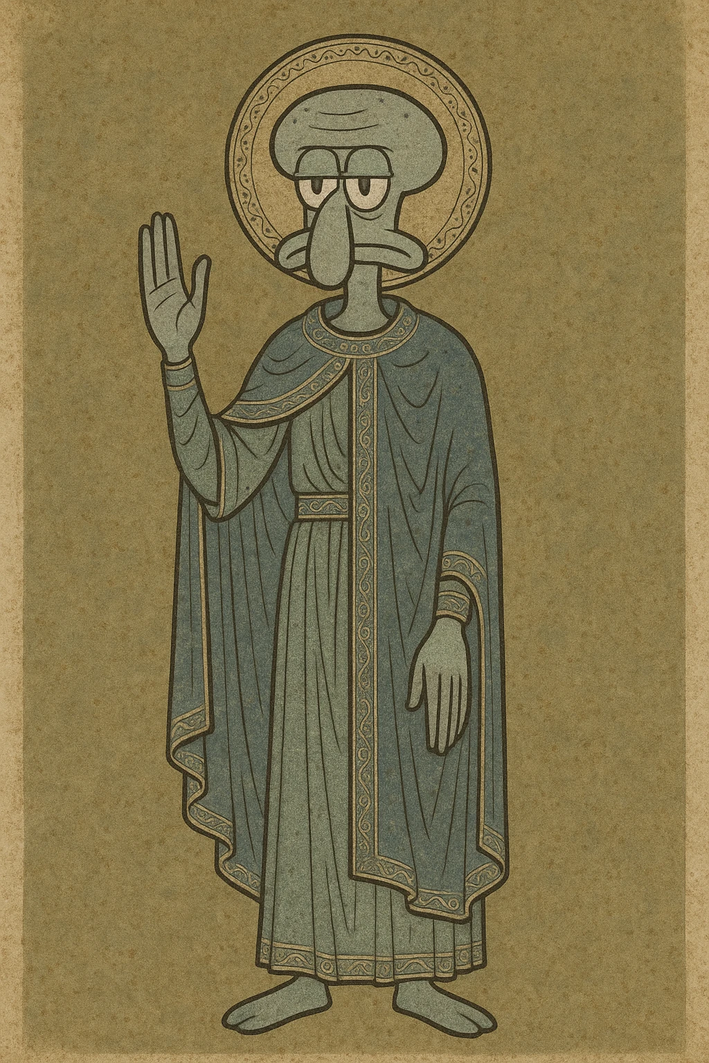 Scood character in a vintage style medieval art emoji