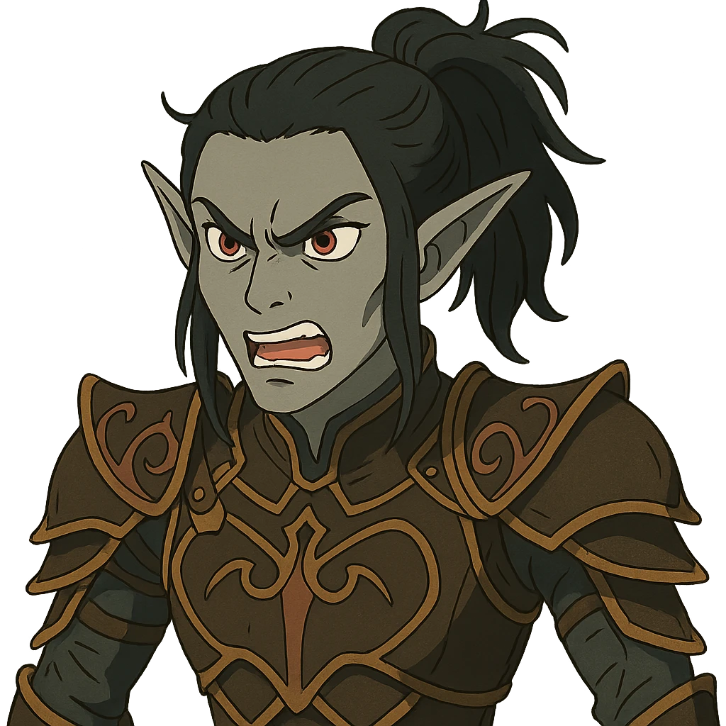 ghibli style illustration of Umbralma from Baldur's Gate 3 with angry expression emoji