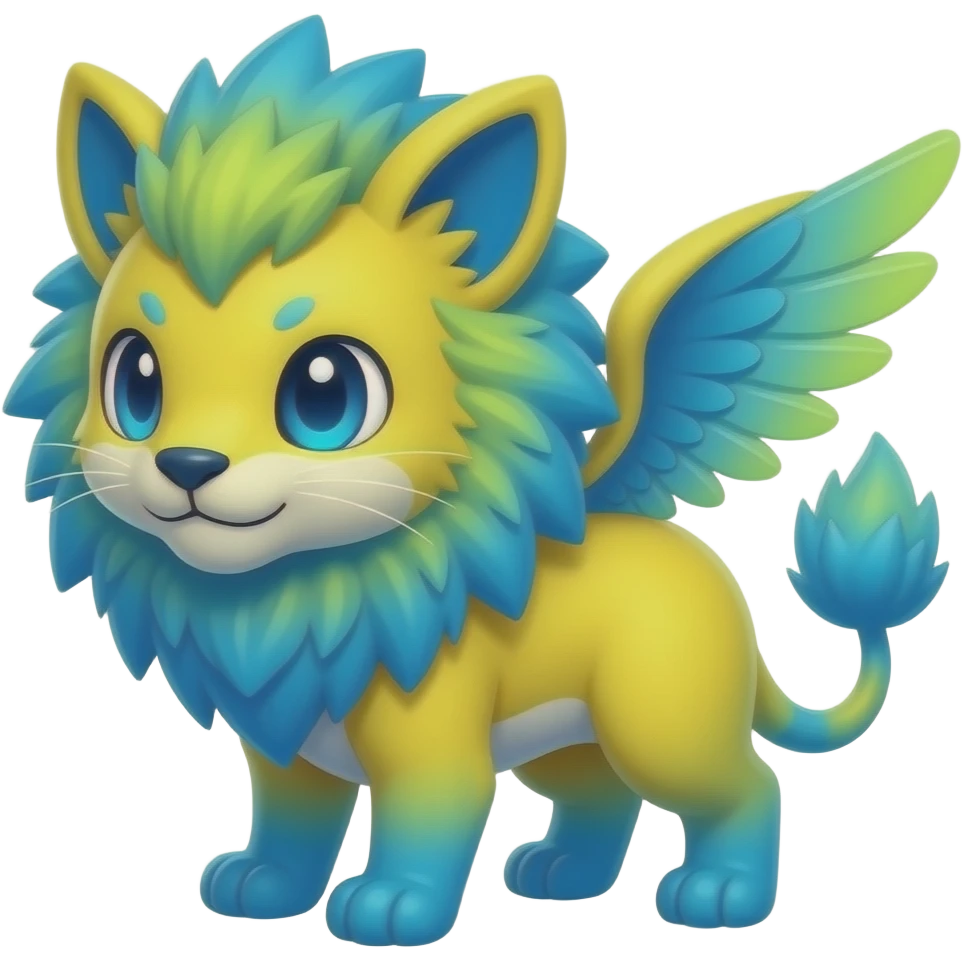 Realistic cute Neon-yellow and neon-cobalt-blue- and cyan-gradients Furret-Emolga-Genet-Cacomistl-hybrid-fusion (full body) emoji