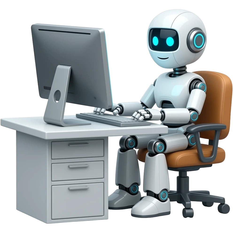 ((robot)) sitting ((computer desk)) emoji