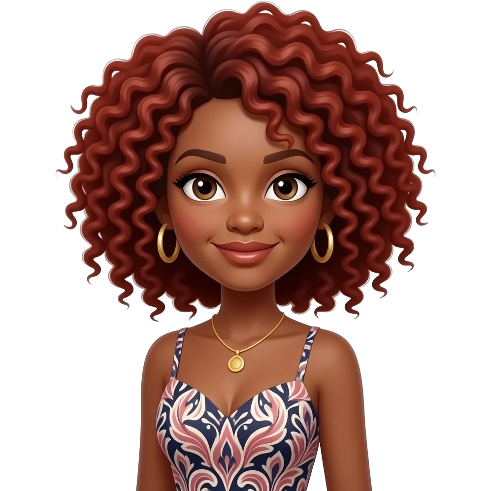 afro lady with curly red hairs and wear a  stylish dress emoji