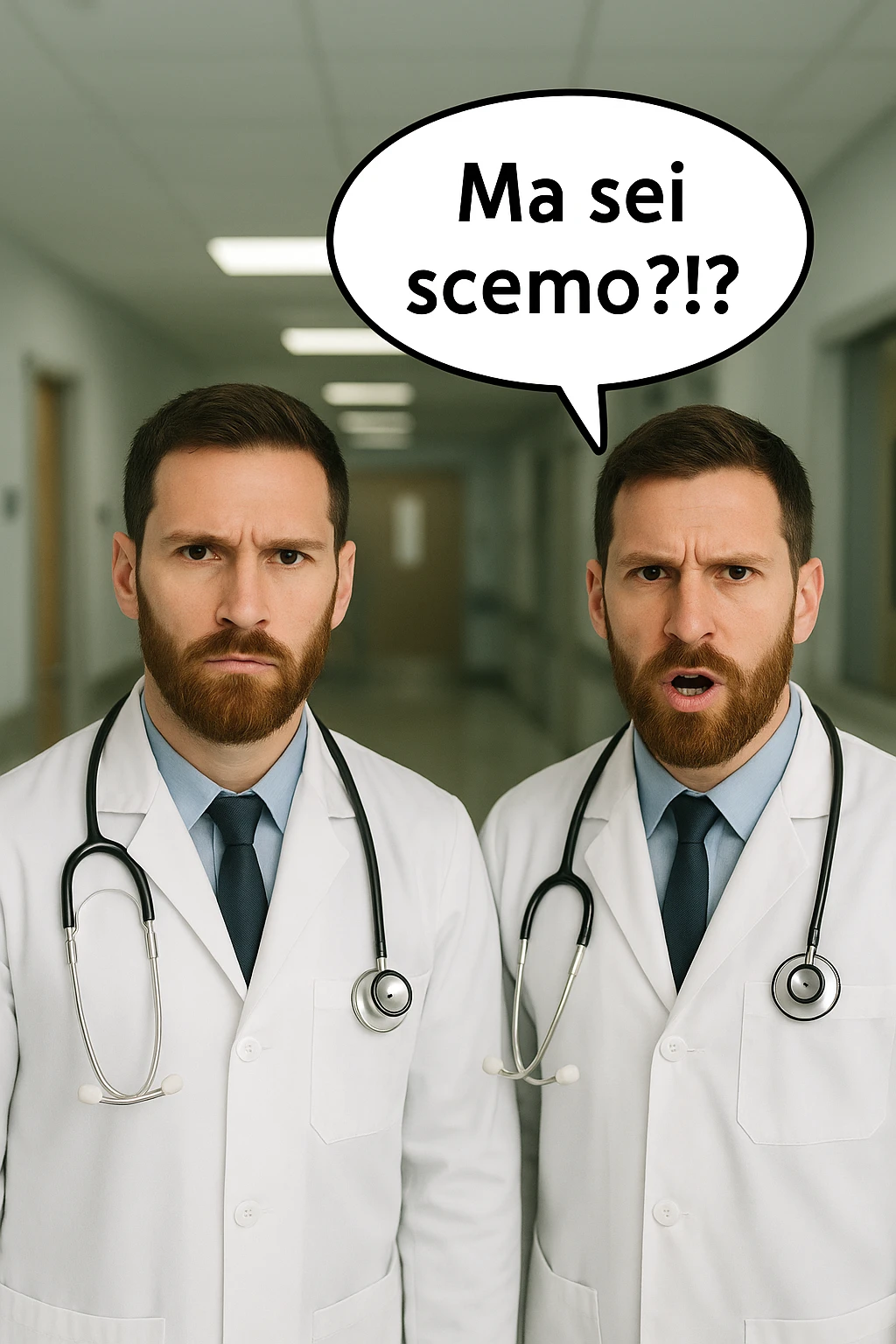 Dottore con la stessa faccia e camicie, dice "Ma sei scemo?!?" emoji