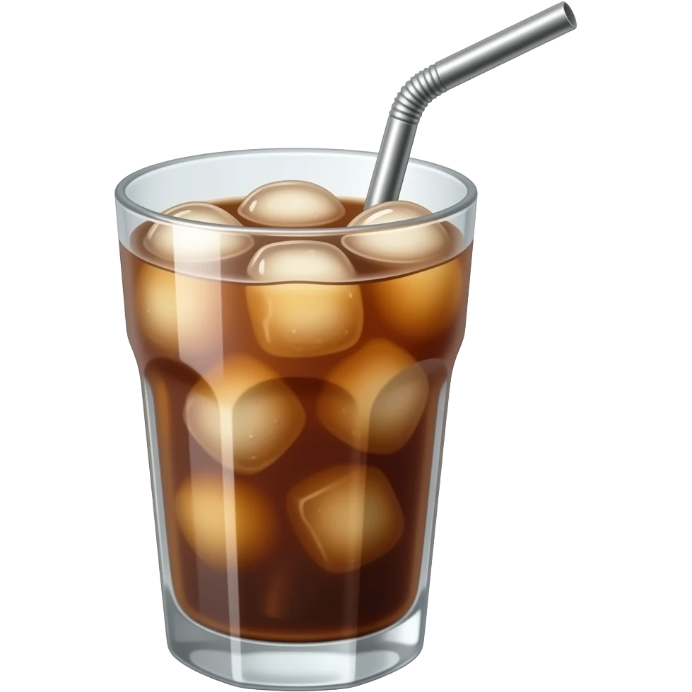 iced coffee in a glass cup with a metal straw emoji