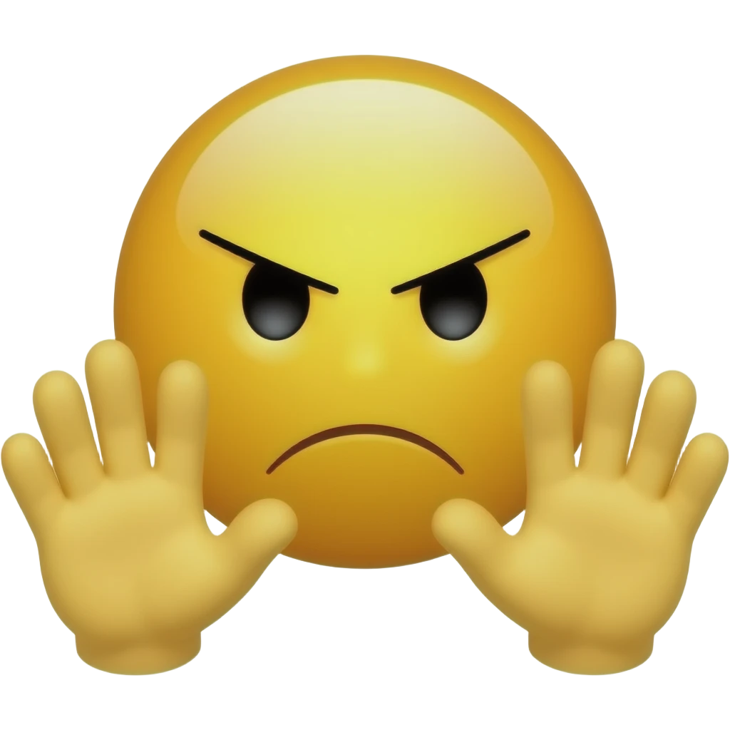 basic yellow mad emoji with furious hands palms up emoji