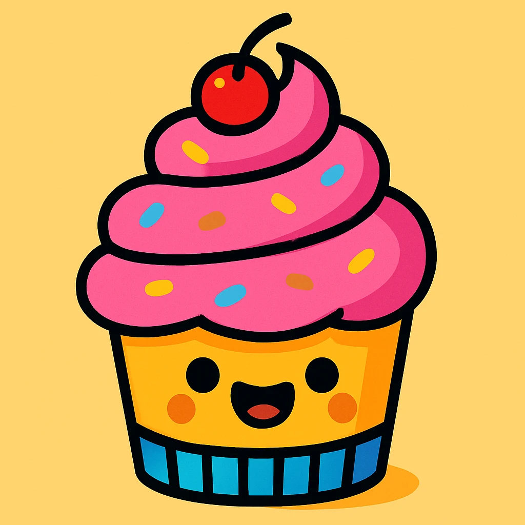 stylized playful cupcake with pink icing, no text emoji