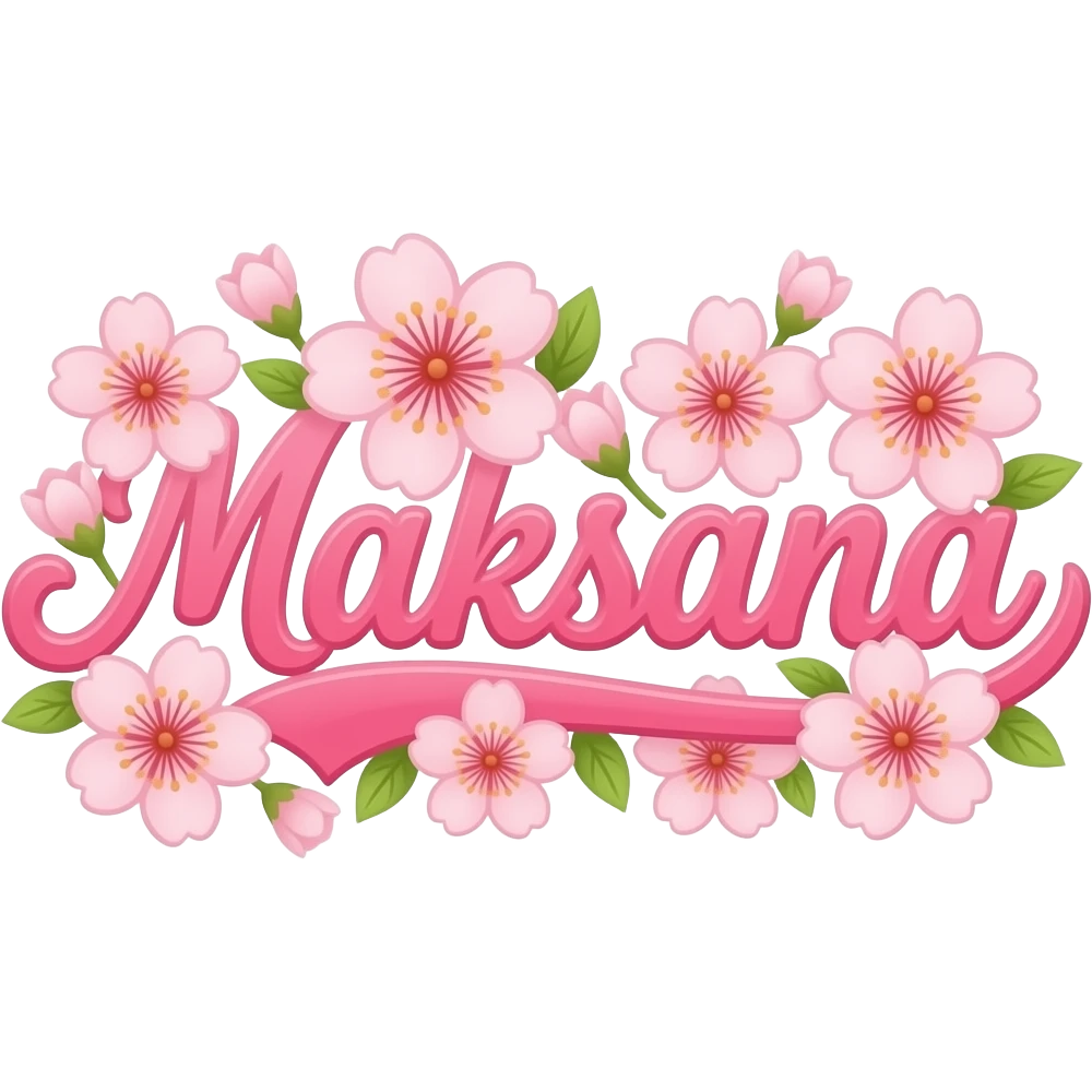 Cute cursive bubbly bonbon pink “Maksana” decored with Sakura flowers emoji