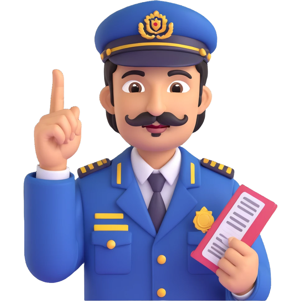 Pakistani bus conductor in traditional uniform with mustache, holding ticket book, expressive face, South Asian features, simple background emoji