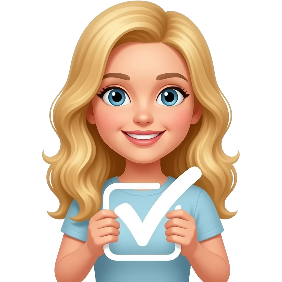 Cute blonde woman holding a white tick ☑️ emoji