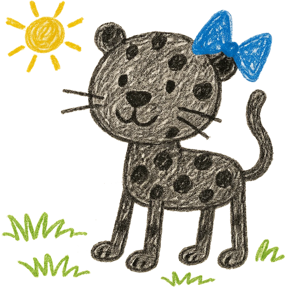 black panther with spots and a blue bow on its ear, illustration style emoji