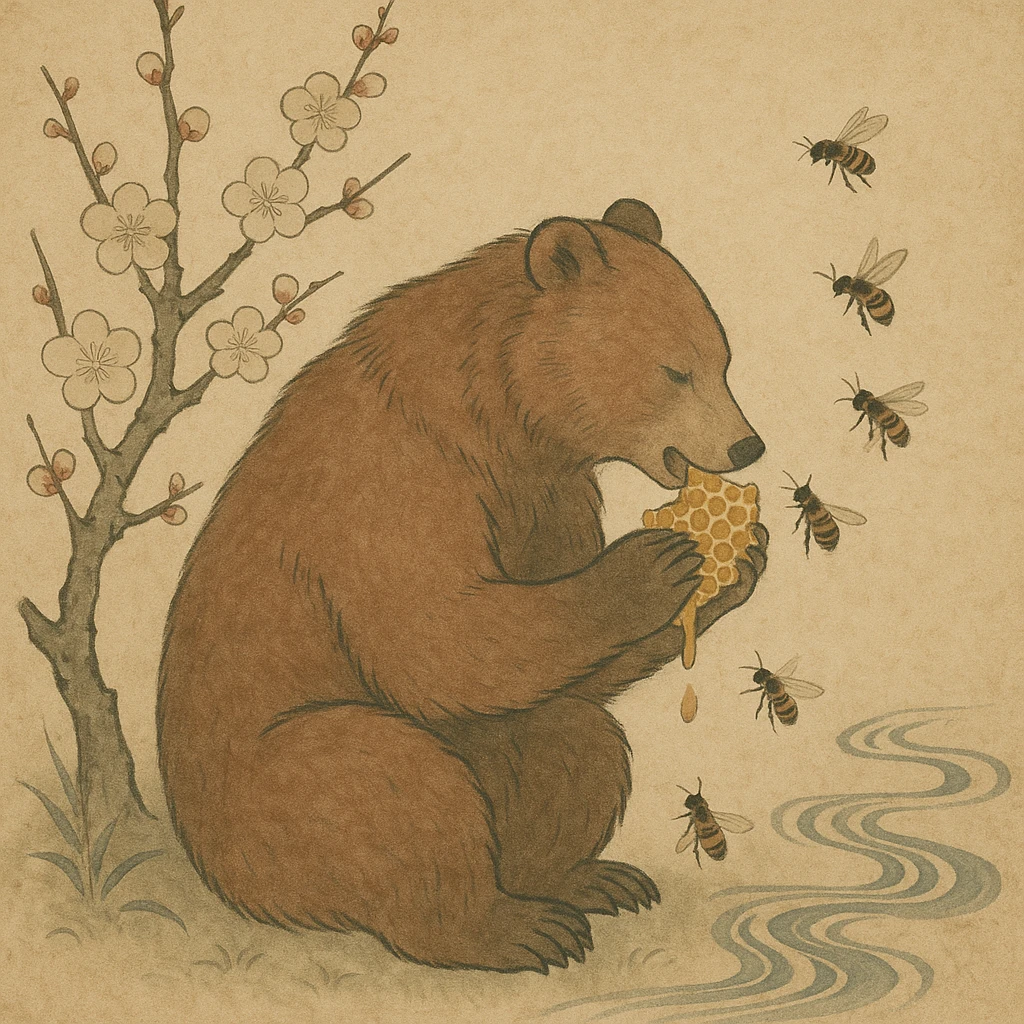 bear eating honeycomb with bees flying around emoji