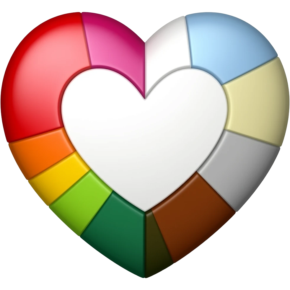 Progress heart red, orange, yellow, green, blue, violet, white, pink, light blue, brown, black emoji
