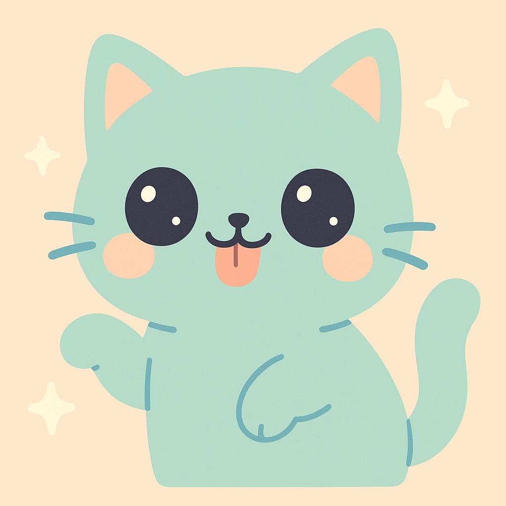 chat qui tire la langue, l'air moqueur, style kawaii mignon emoji