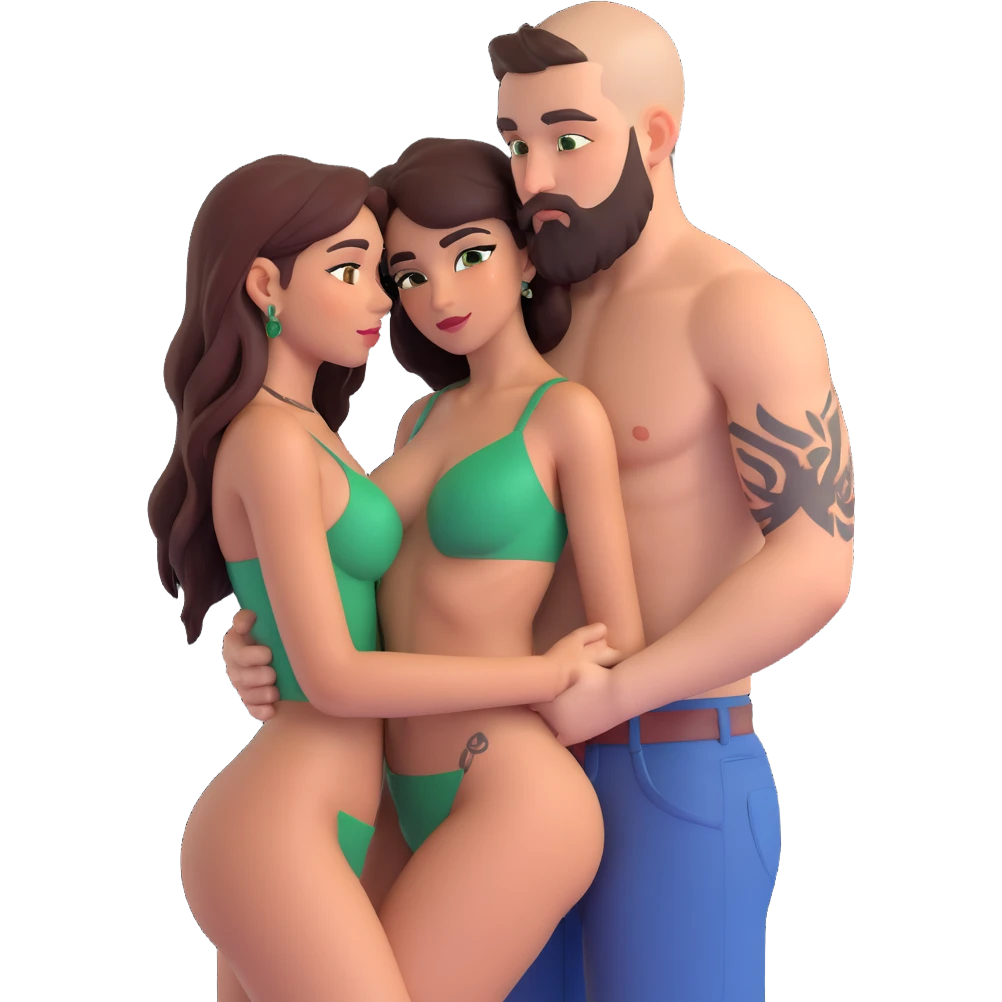 Short Brown eyed Latina woman with pierced nipples, small breasts and tattoos having sex with a tall white man with green eyes and a beard grab big booty emoji