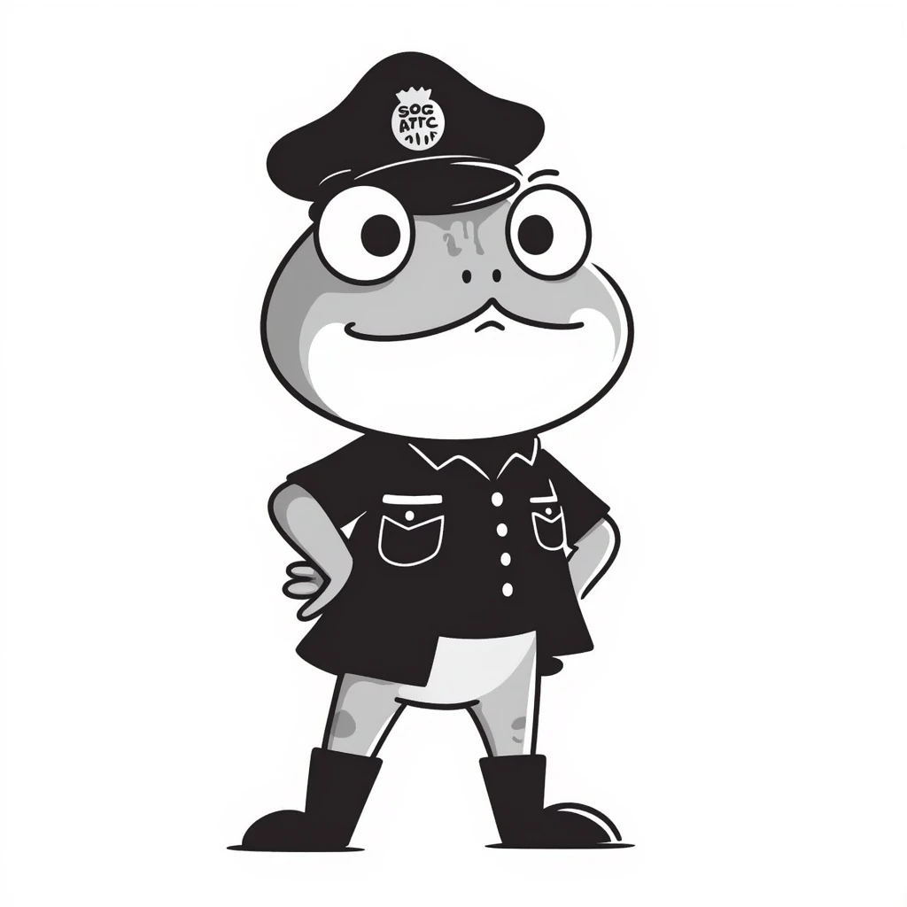 a frog as a police officer, hand drawn doodle style emoji