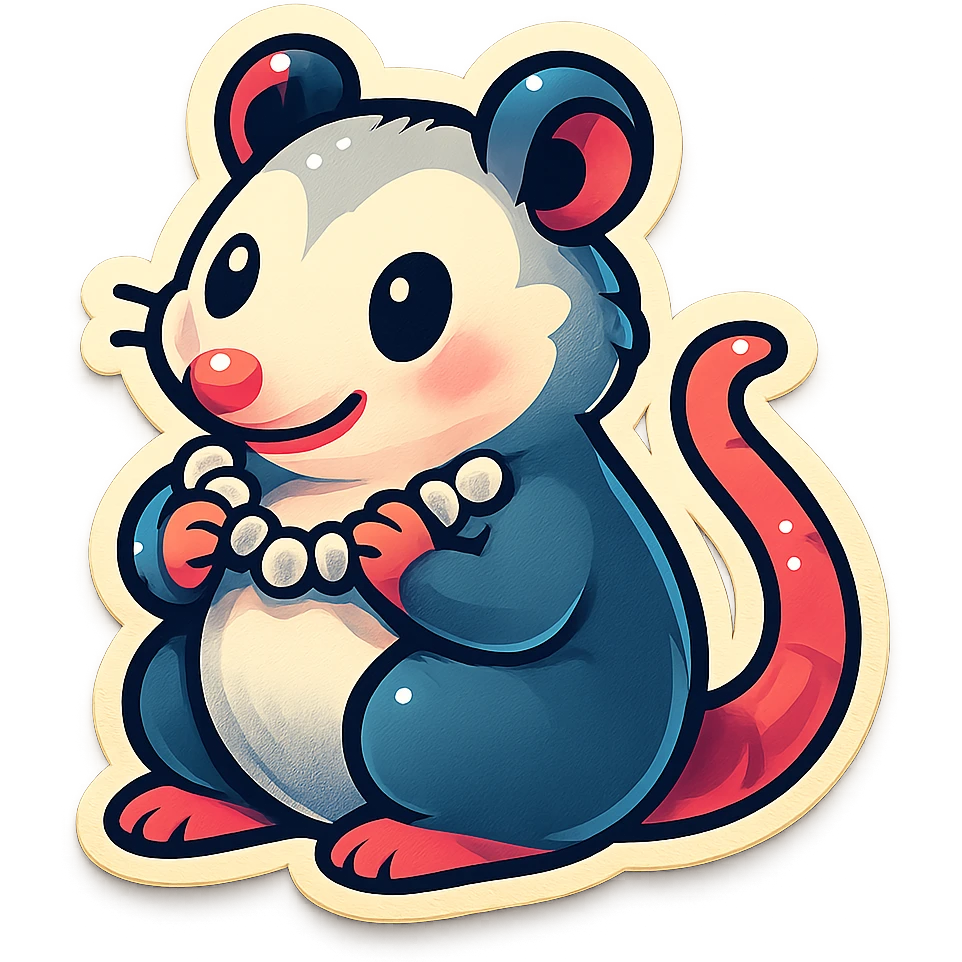 cute cartoon possum clutching pearls, sticker-like emoji