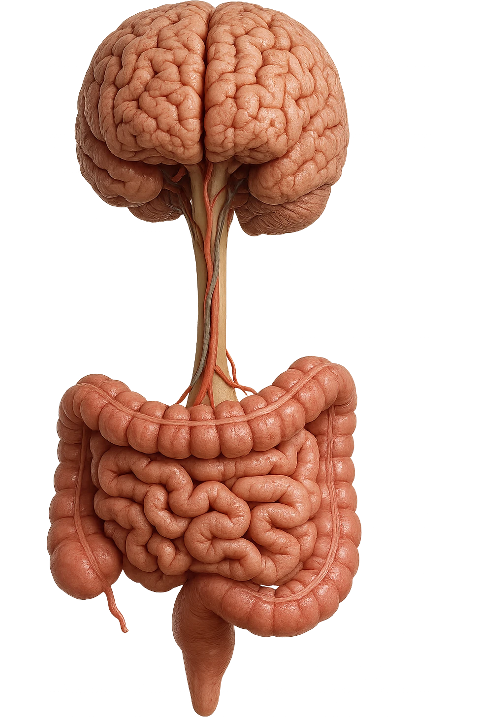 intestino e cervello sono collegati verticalmente, iperrealistico 4k emoji