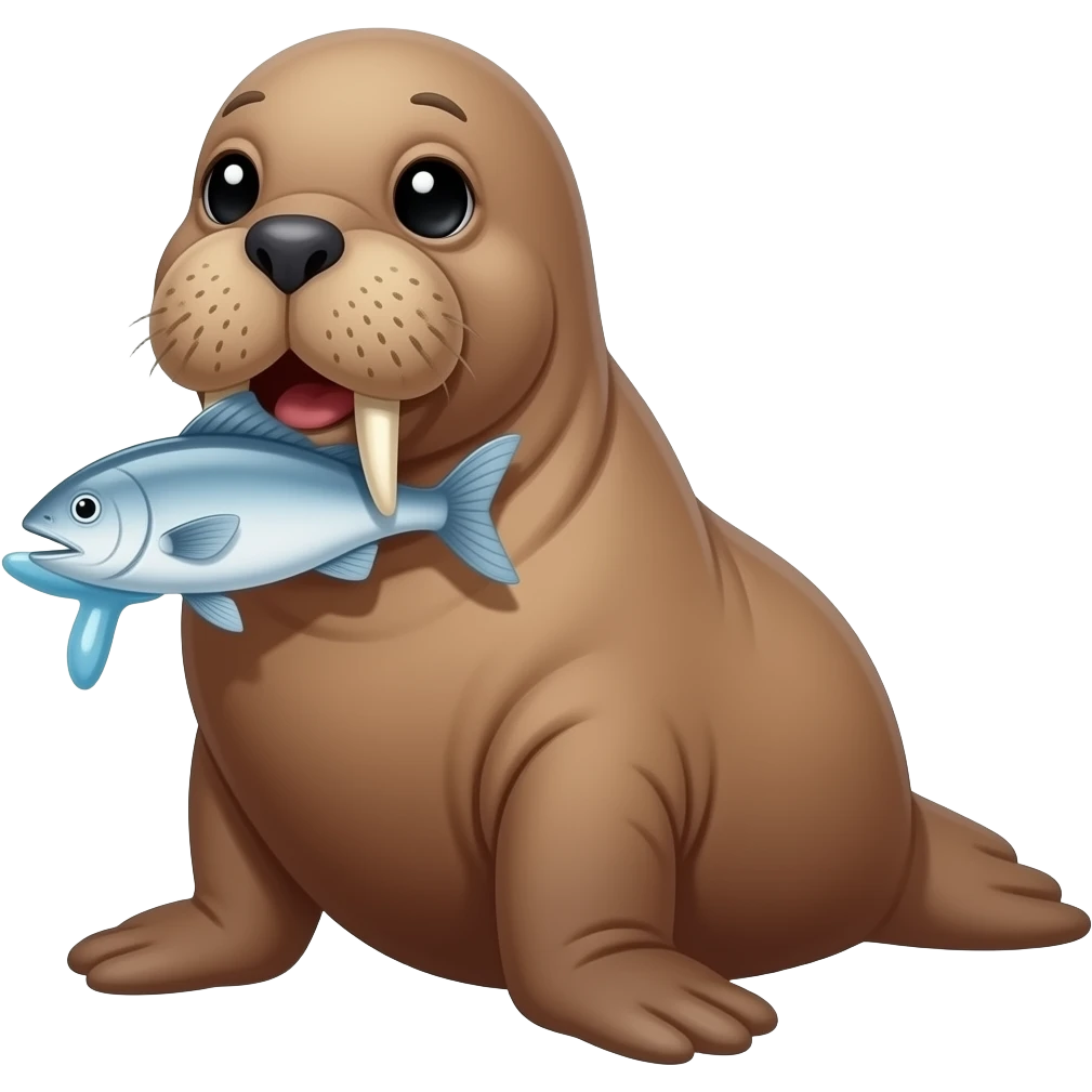 Cartoon walrus eating fish emoji