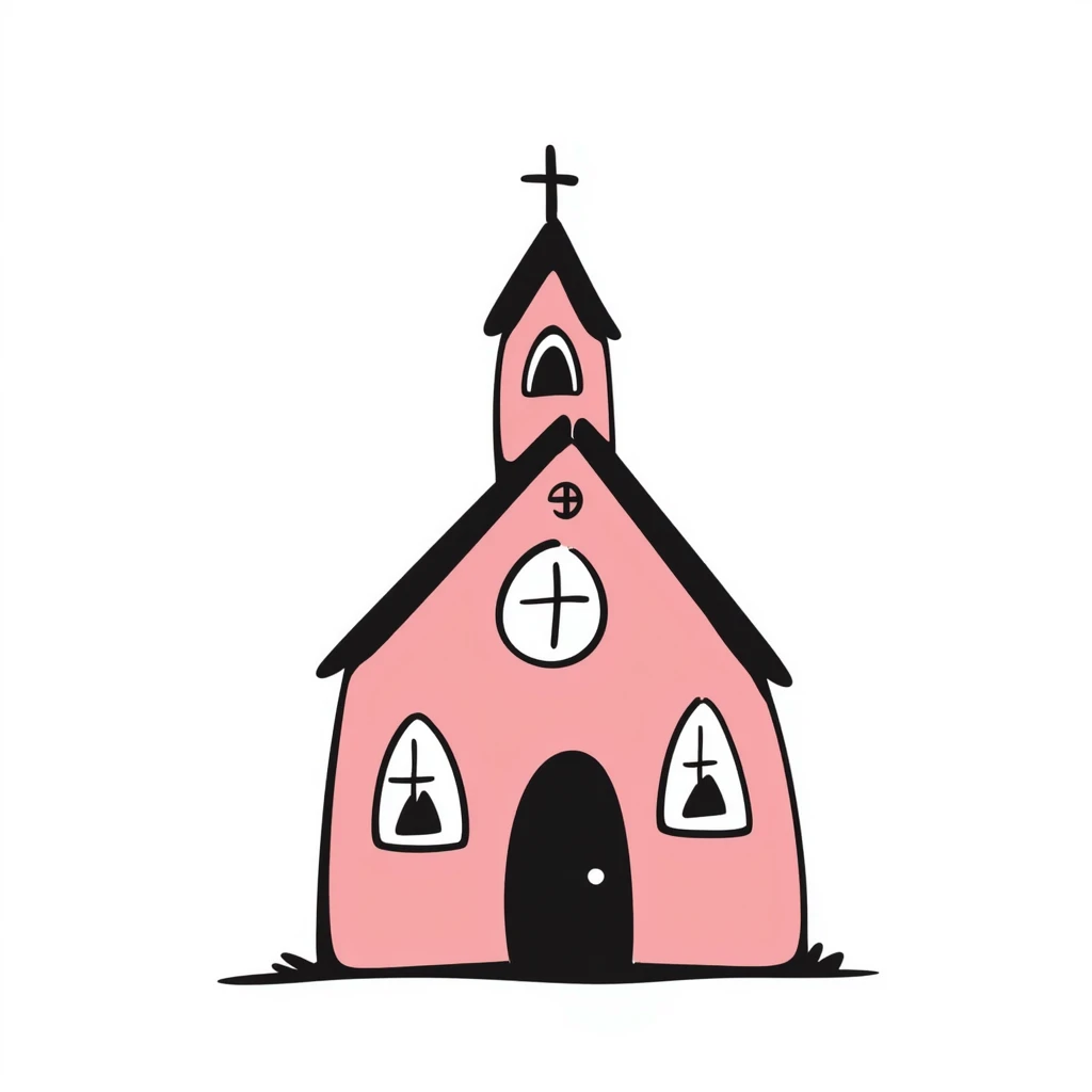 a pink chapel, hand drawn doodle style emoji