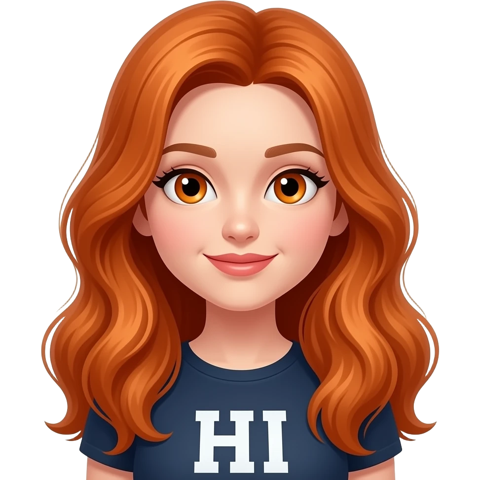 sexy girl with long ginger hair and ginger eyes a top with HI written on it emoji
