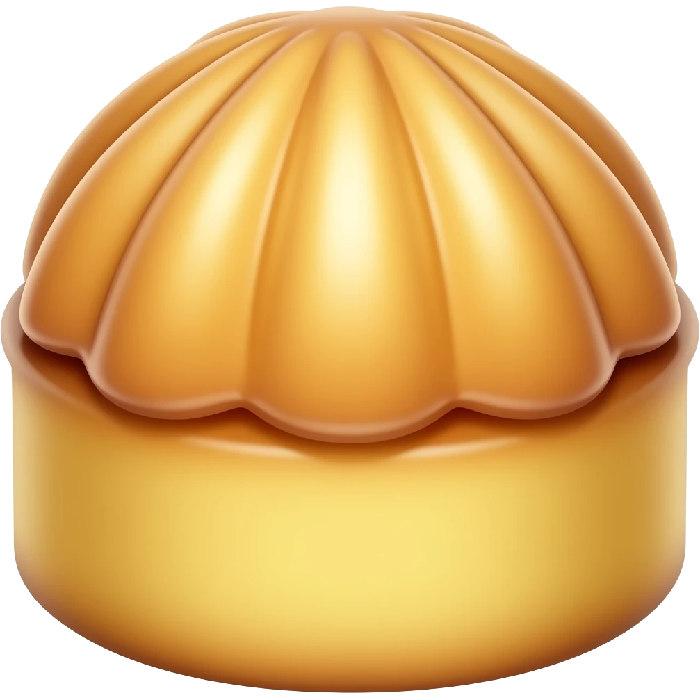 adorable mini butter cake emoji, dome shaped cake with soft vertical ridges and shiny buttery glaze, deep golden brown color, cute kawaii dessert style, simple sticker emoji, transparent background emoji