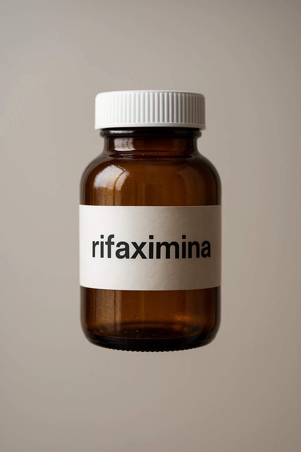 barattolo di medicinale con la scritta "rifaximina" sull'etichetta fluttua in aria, iperrealistico 4k emoji
