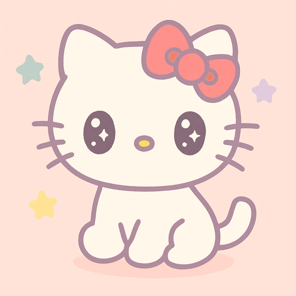 cute white cat with a red bow, inspired by Hello Kitty, soft pastel cartoon style emoji