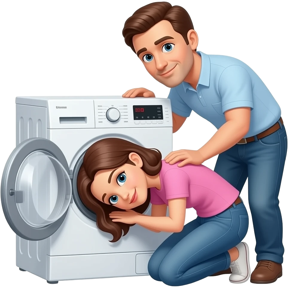 Un homme deriere une femme qui c'est bloqué la tête dans une machine a laver emoji