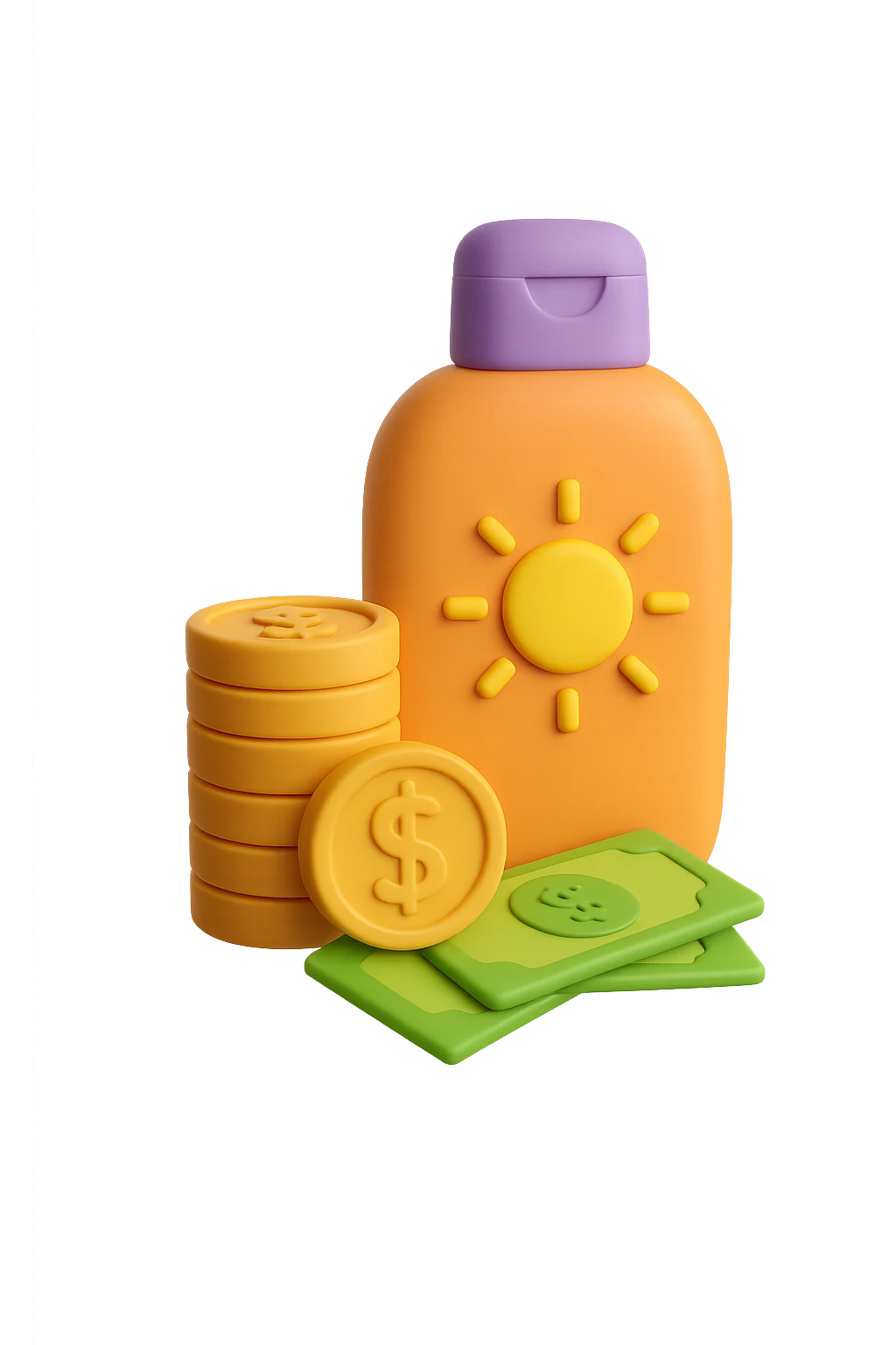 icona della crema solare con i soldi in 3d emoji