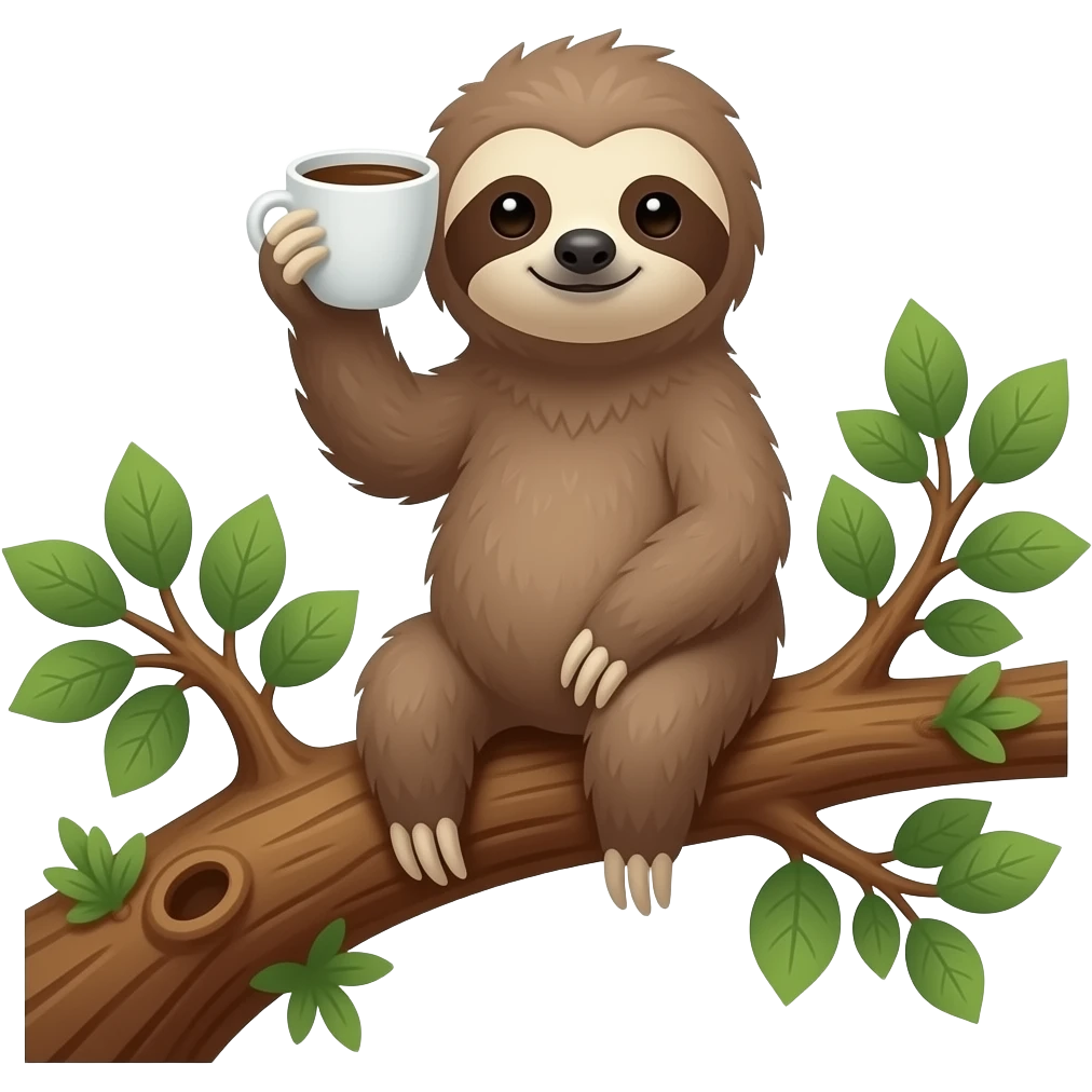 sloth drink coffee on the tree emoji
