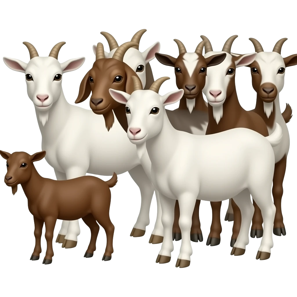 Hazme 8 cabras de tonos blancos y marrones. Tienen que estar las ocho juntas emoji