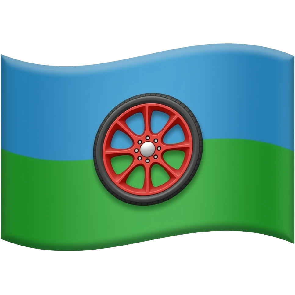 Drapeau bleu en haut vert en bas avec une roue a dix-huit rayons de roulotte rouge au centre emoji