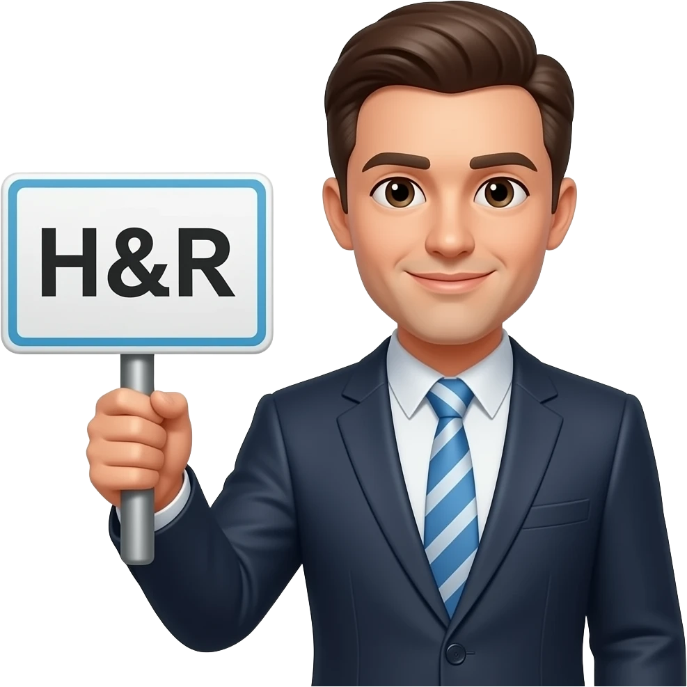 رجل يرتدي بدلة ويحمل علامة H R emoji