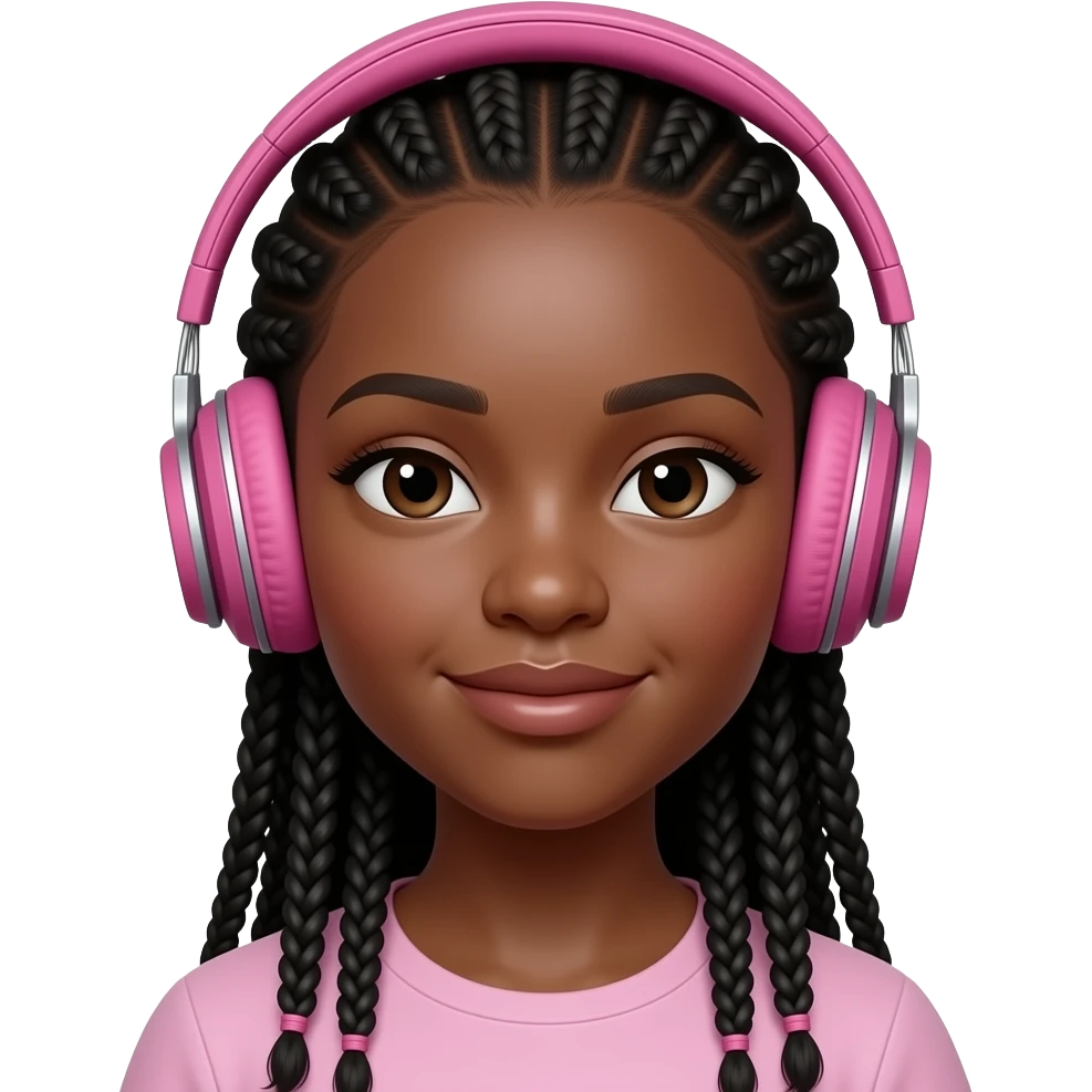 Black girl  with scalp braids and pink beats headphones with pink ed hardy set on emoji