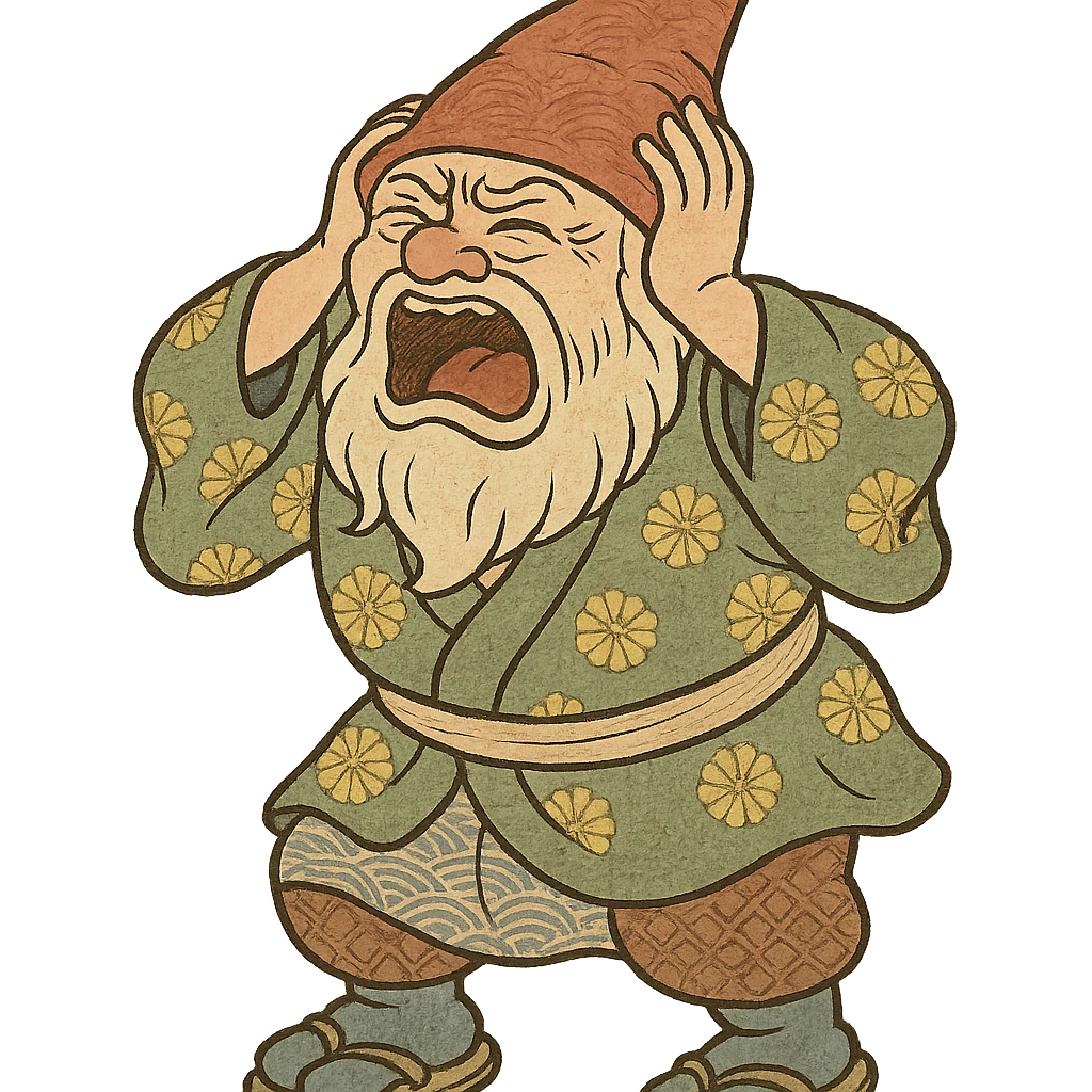 ukiyo-e style gnome holding his head and screaming emoji