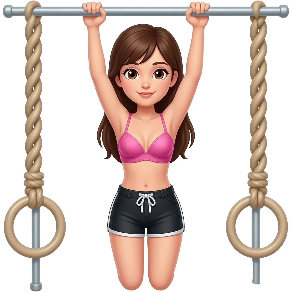 une fille quI fait des tractions , brassière rose short noir yeux marrons emoji