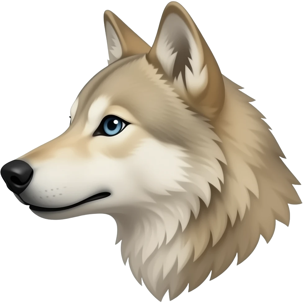 Adult alpha Beige wolf head very realistic Turn sideways light blue gray eyes emoji
