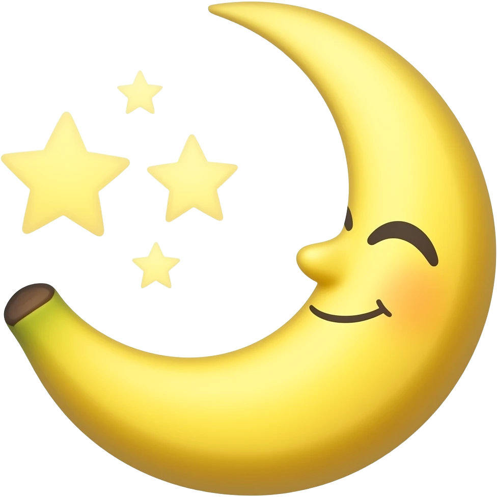 The emoji depicts a smiling moon as a banana and stars next to it, the crescent moon is the banana. emoji
