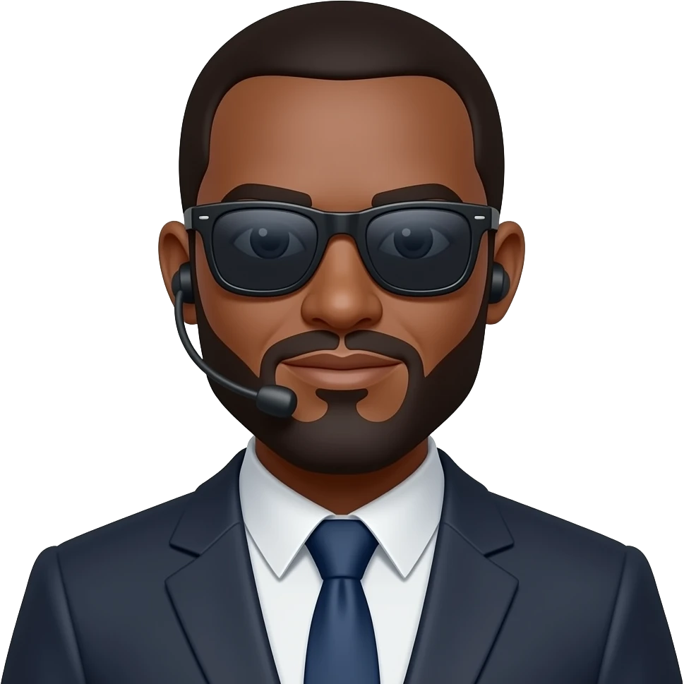 brown skin Tech support boss with goate beard with sunglass ear buds emoji