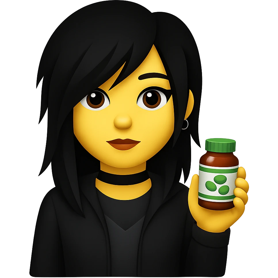 DONNA STILE EMOJI IPHONE DI UNA DONNA CON BOCCETTA DI INTEGRATORE IN MANO, 4K emoji