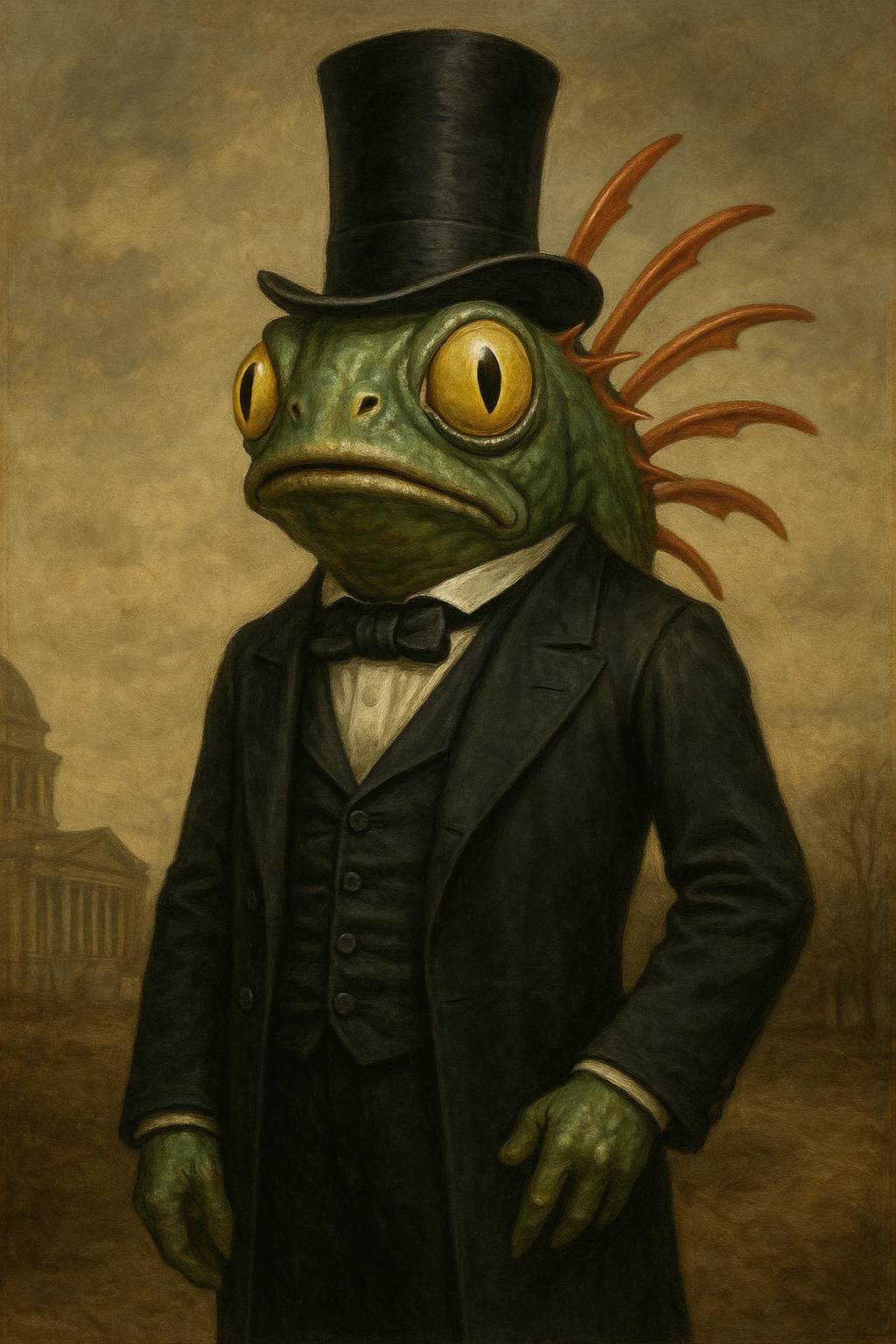 A murloc from World of Warcraft dressed as Abraham Lincoln emoji