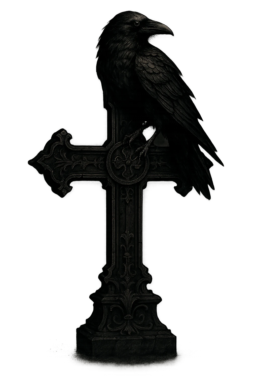 gothic style cross with a raven perched on it, dark gothic atmosphere, transparent background emoji