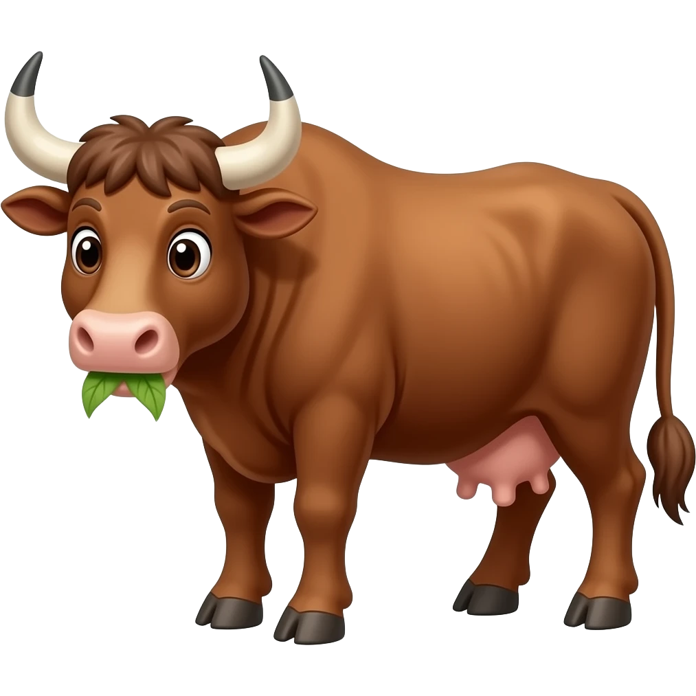 Cartoon brown bull eating emoji