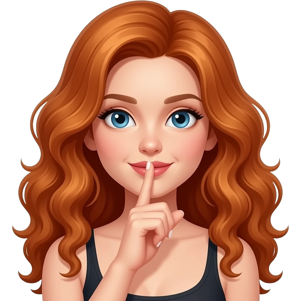 sexy girl with long curly ginger hair and ginger put her finger on her lips emoji