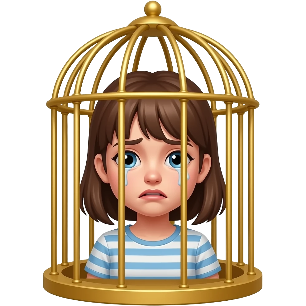 a girl  in golden cage sad and terrified emoji