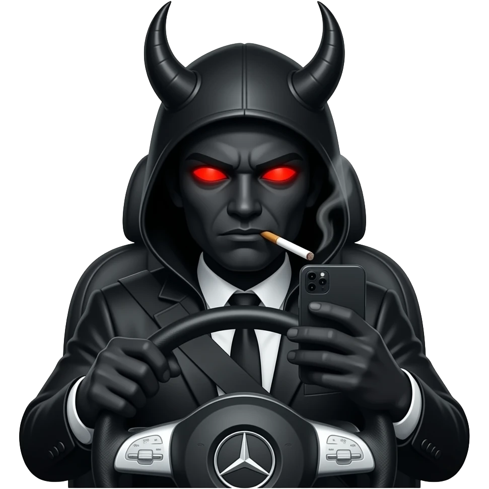 A black evil looking demon driving a GLE 53 smoking and on the phone emoji