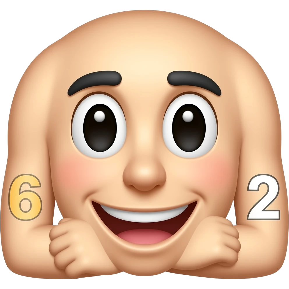 Face smiling six on left arm seven on right arm emoji