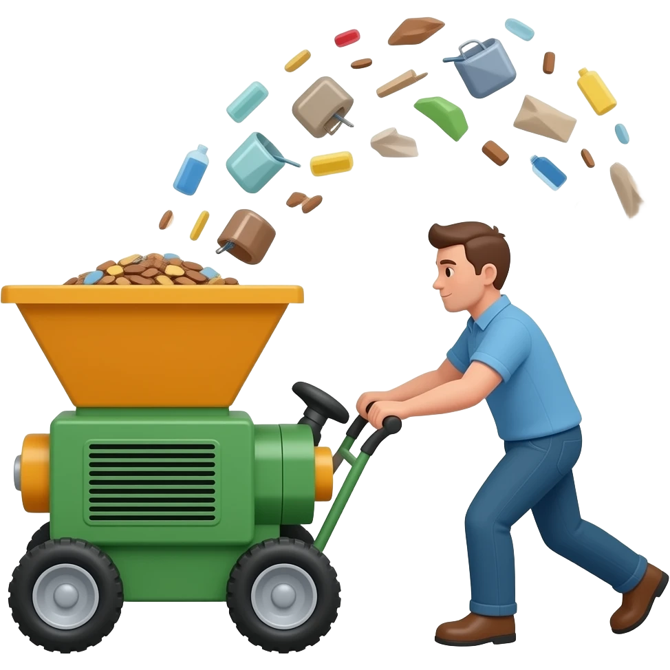 Someone getting pushed next to wood chipper.  Trash coming out other side of wood chipper emoji