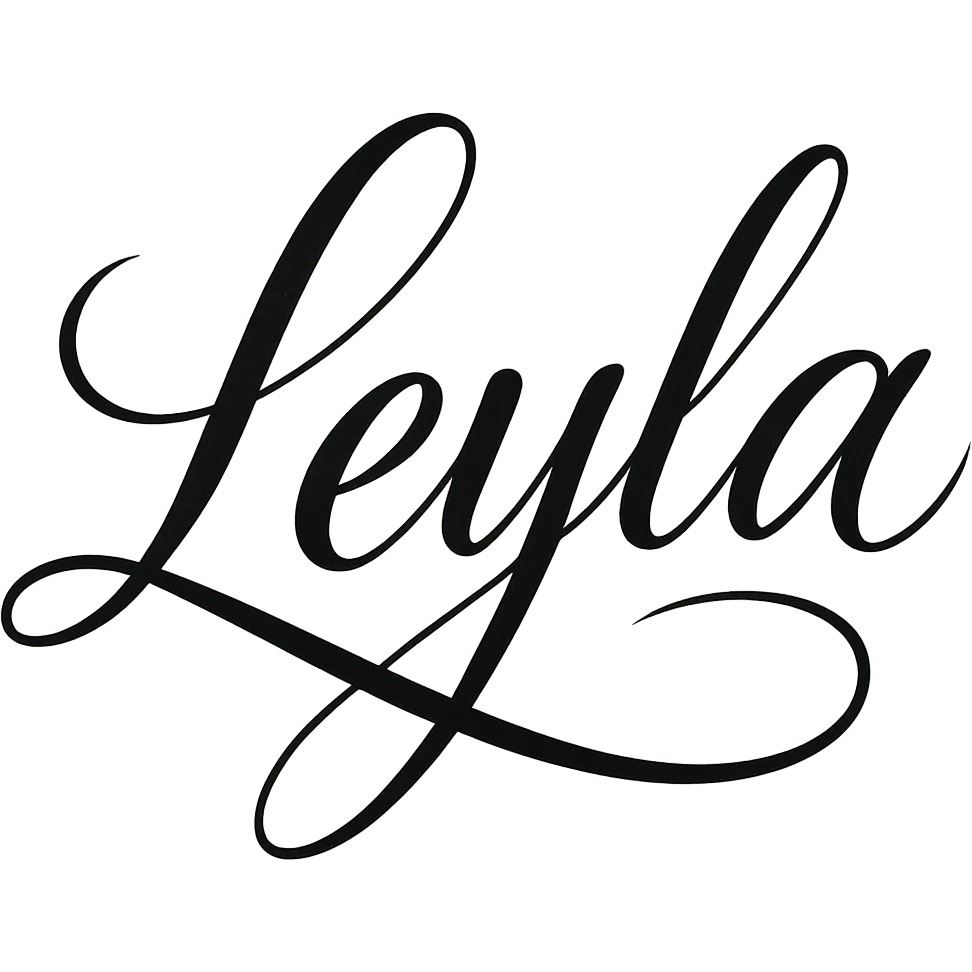 creative and eye-catching wordmark of the name LEYLA in artistic handwritten calligraphy style emoji